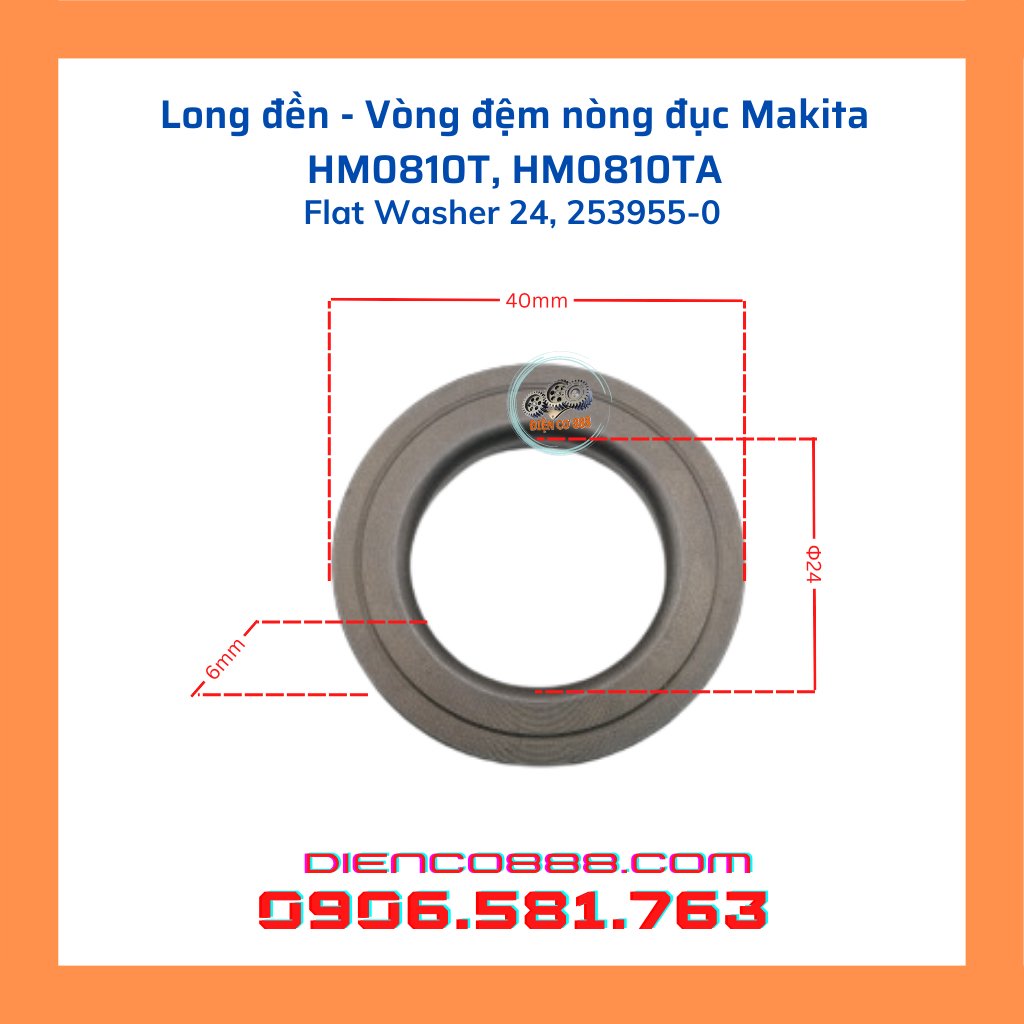 (Flat Washer 24, 253955-0) Vòng đệm - Long đền nòng đục Makita HM0810T, HM0810TA