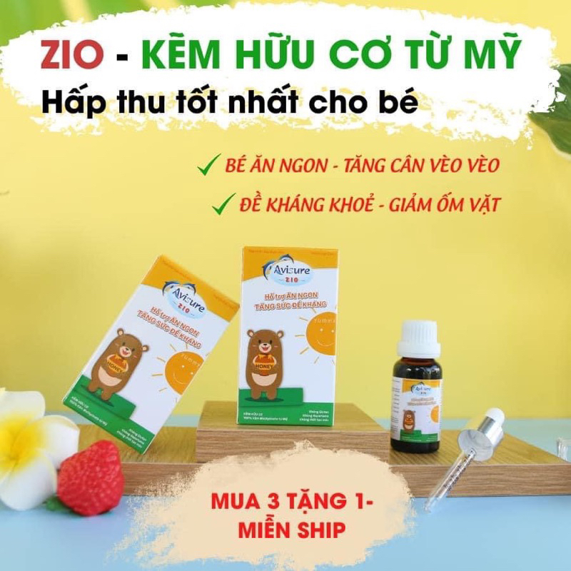 Siro Kẽm Avisure ZIO sinh học giúp bé tăng để kháng bổ sung ZinC hết biếng ăn tăng cân cho bé từ 6 Tháng Chính hãng