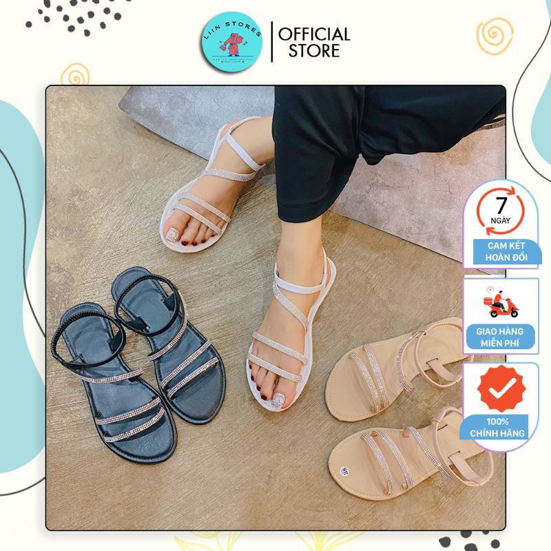 Giày Sandal nữ/ dép quai hậu nữ dây ngang đính đá, phù hợp đi học, đi làm...thiết kế ôm chân, nhẹ nhàng.