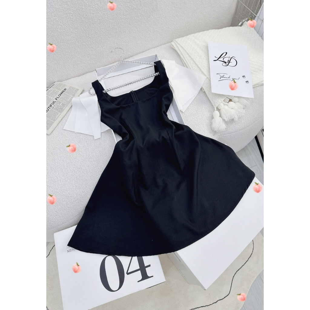 TV066-Đầm cotton lạnh thiết kế tay rũ mềm mại phối màu đen trắng độc đáo-Lady Dress Thanh Boutique