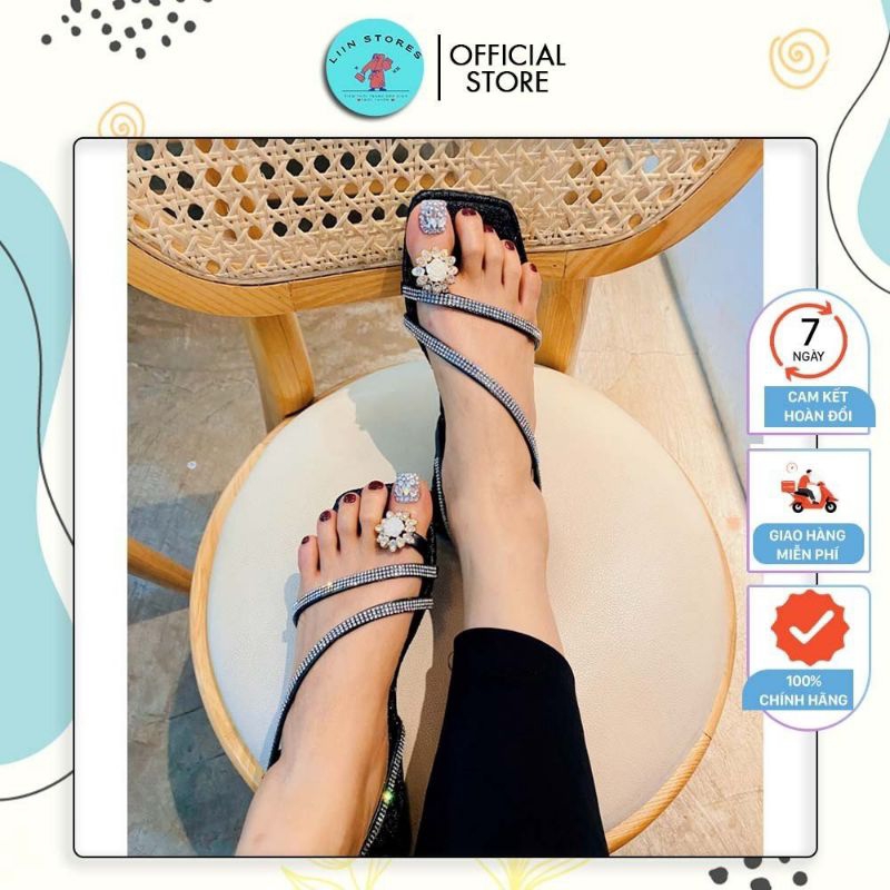 Dép nữ xỏ ngón/sandan quai hậu xỏ ngón đính hạt đá + đinh hoa xinh xắn, nhẹ nhàng, phù hợp đi chơi, đi tiệc...