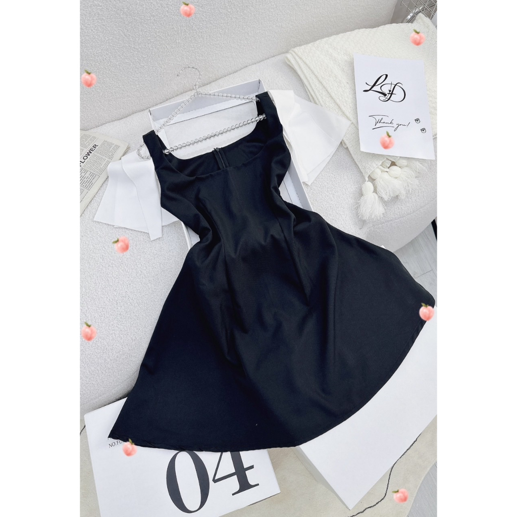 TV066-Đầm cotton lạnh thiết kế tay rũ mềm mại phối màu đen trắng độc đáo-Lady Dress Thanh Boutique