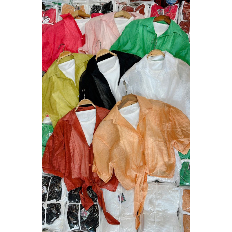 Sét áo ĐŨI ba lỗ + áo khoác màu cổ sơ mi croptop tay lỡ xinh xắn nữ MC - Thiên Yết
