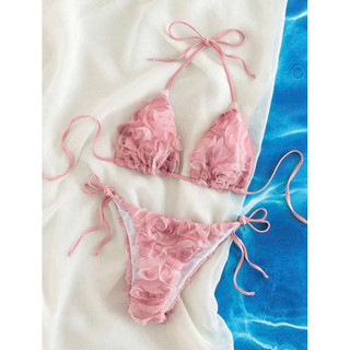 BEACHCHIC Halter Triangle Tie Side Bikini - Set bikini 2 mảnh cột dây hoa nổi