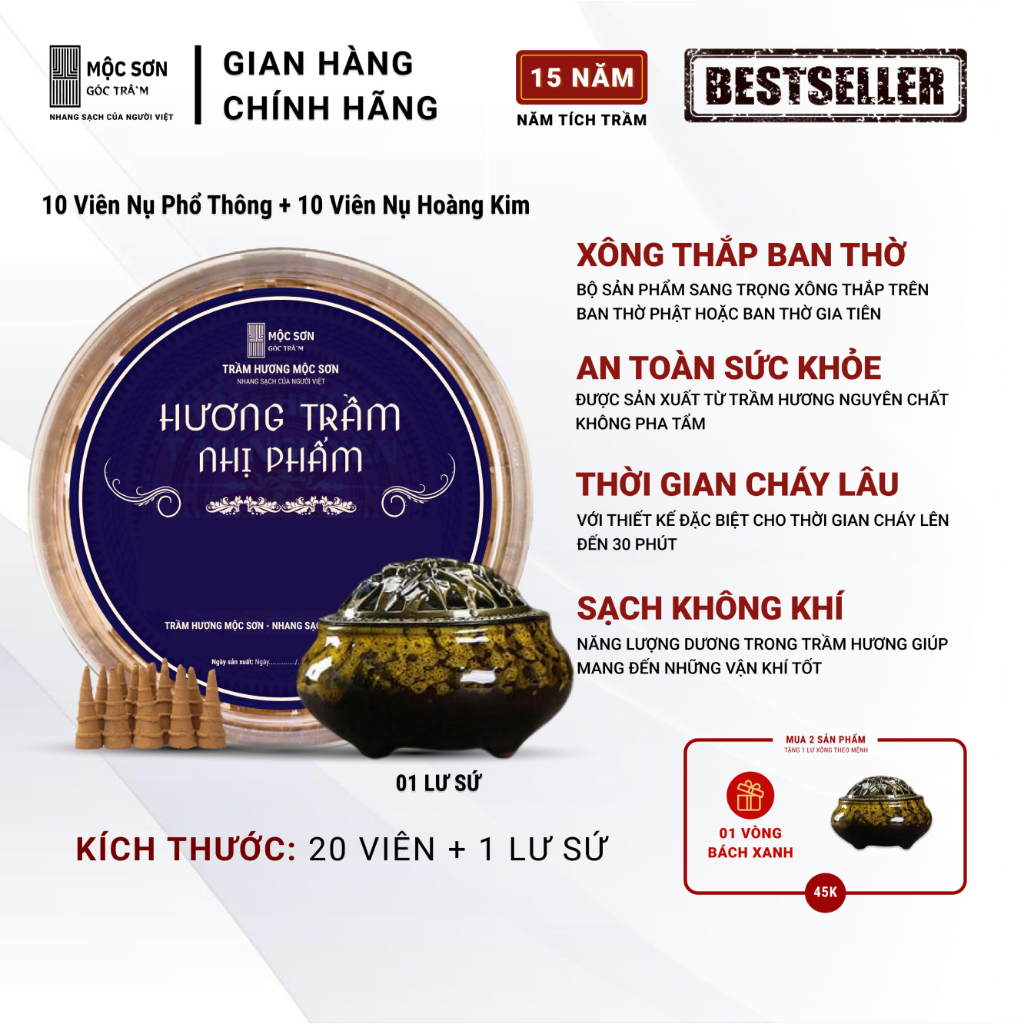 Combo 20 Nụ Trầm Và 1 Lư Xông Thắp Hương Mộc Sơn Gói Trải Nghiệm Thưởng Trầm