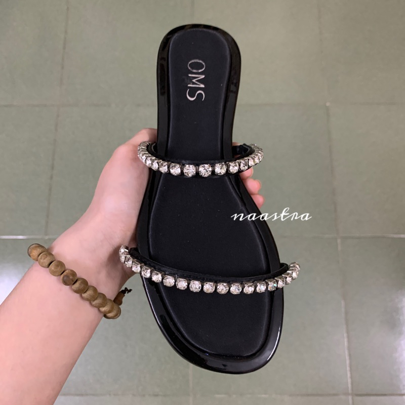 order xuất dư dép lê hai quai mảnh đính đá phong cách basic sang trọng