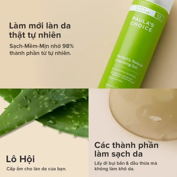 Sữa rửa mặt nhẹ nhàng tự nhiên Paula's Choice Perfectly Natural Cleansing Gel 200ml 8500