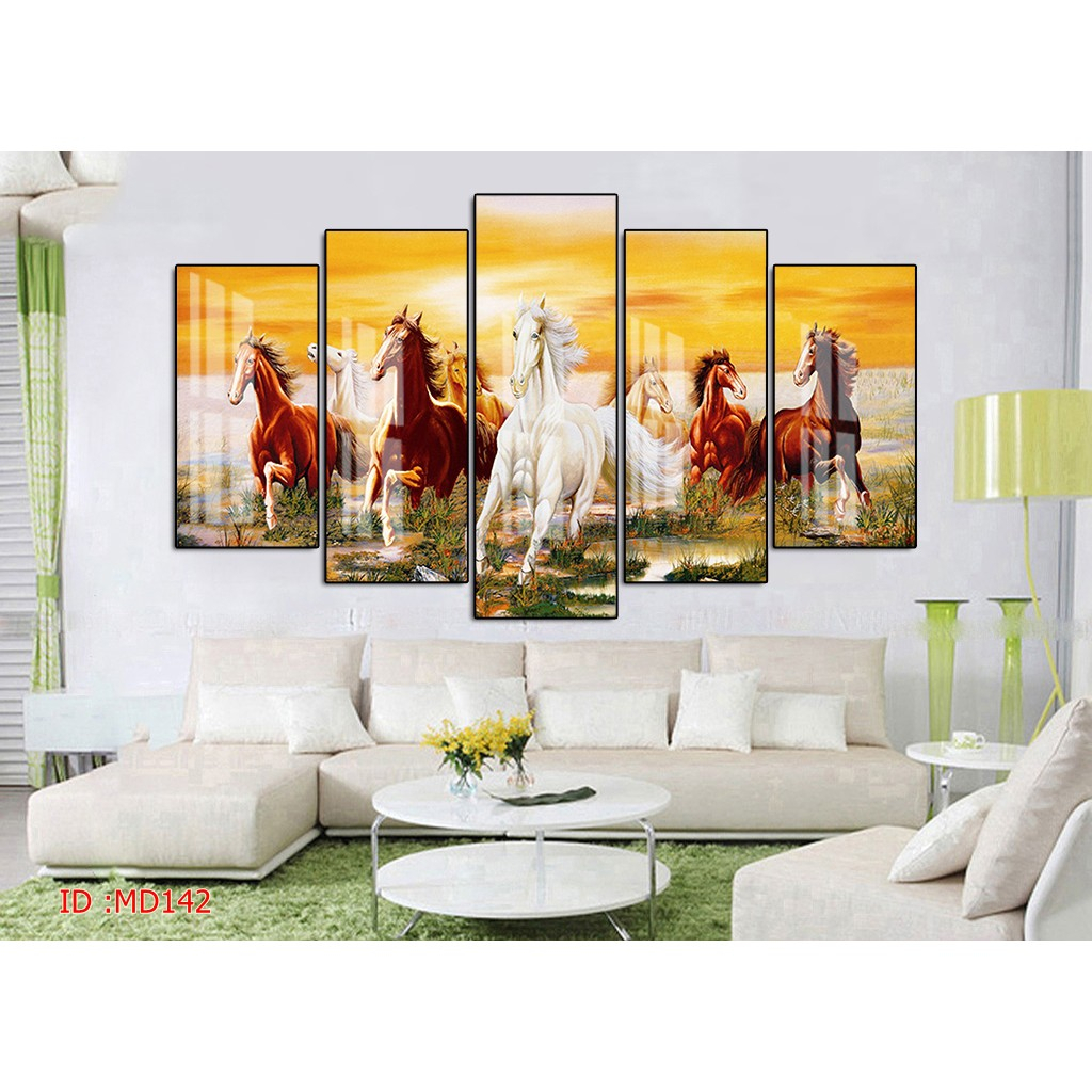 Bộ 5 Tranh Tráng Gương Treo Tường Mã Đáo Thành Công, Decor, Trang Trí Phòng Khách, Quà Tặng Tân Gia, Khai Trương