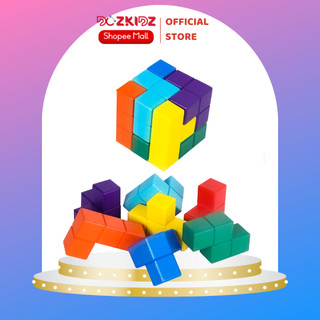 Đồ chơi gỗ tư duy logic - Xếp khối vuông từ 7 chi tiết khác nhau - DOZKIDZ