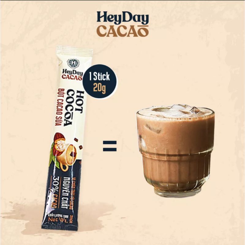 Cacao Sữa Heyday 20g - Giàu Khoáng, Chất Xơ Hoà Tan - Vị Chocolate Chân Thật Từ Cacao