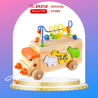 Đồ chơi ô tô, đồ chơi gỗ thông minh, thả hình động vật và luồn hạt - DOZKIDZ