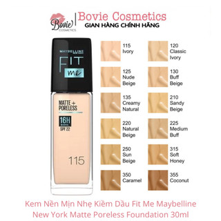 Kem nền mịn nhẹ kiềm dầu fit me maybelline new york matte poreless foundation 30ml tone 110 - 120