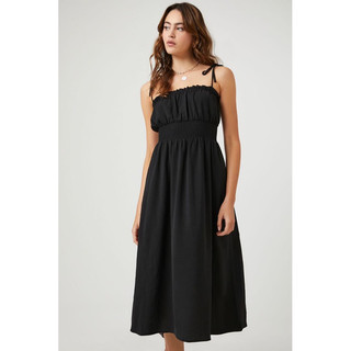 Đầm midi thắt dây lưng kiểu cao cấp - Smocked Tie-Strap Midi Dress