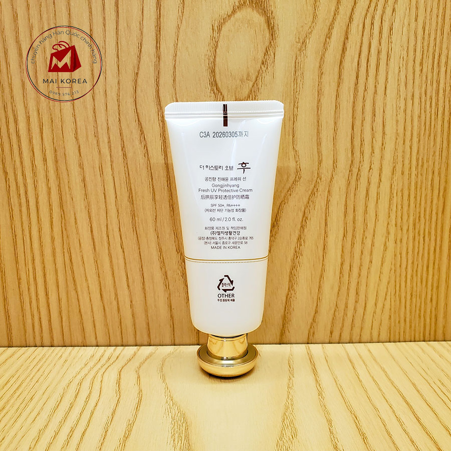 Kem chống nắng Whoo Fresh Sun hoàng cung cao cấp làm mát da, hạ nhiệt SPF50+/PA++++ 60ml tách sét