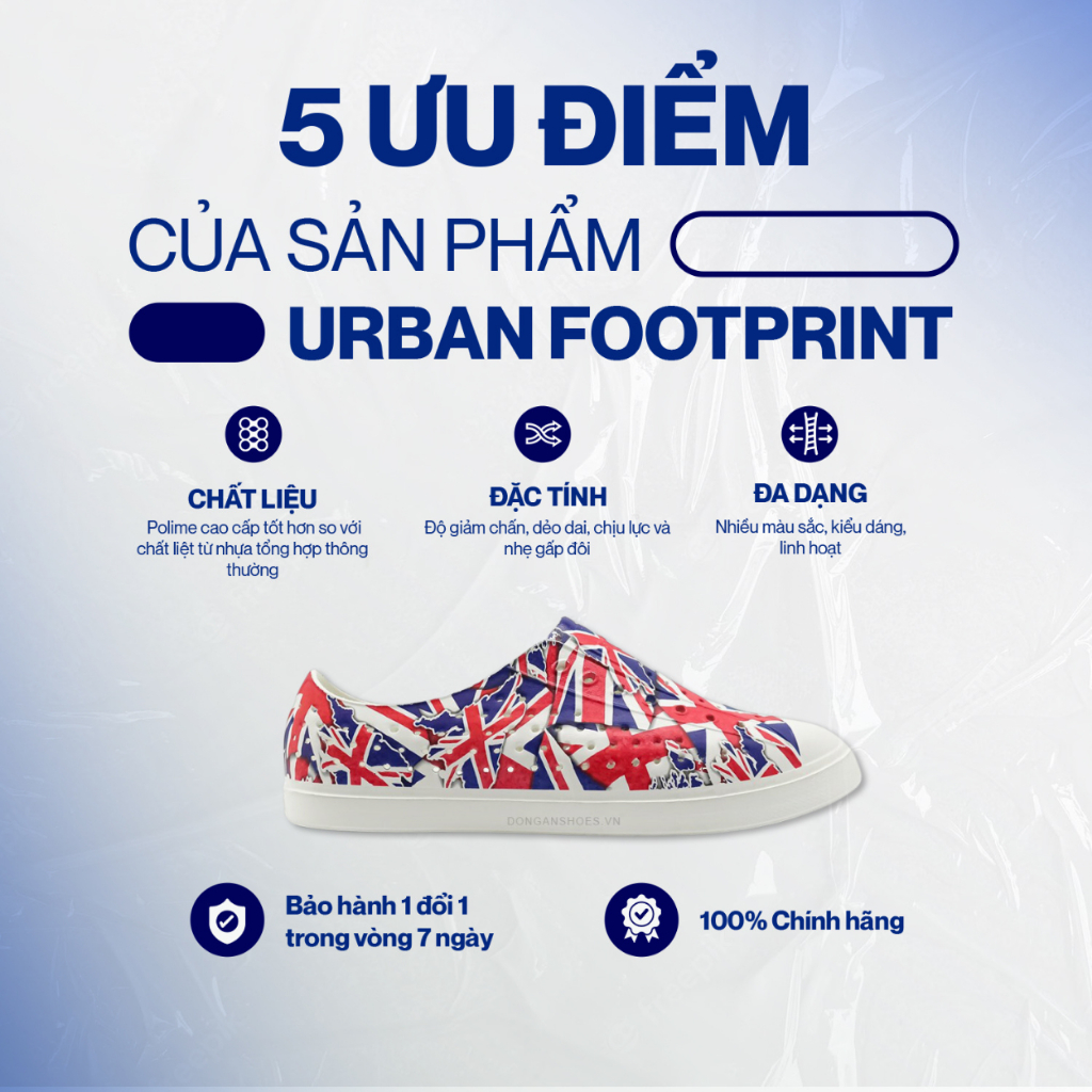 Giày lỗ thoáng khí nam nữ Eva Urban Footprint D2001 in hình họa tiết, cá tính