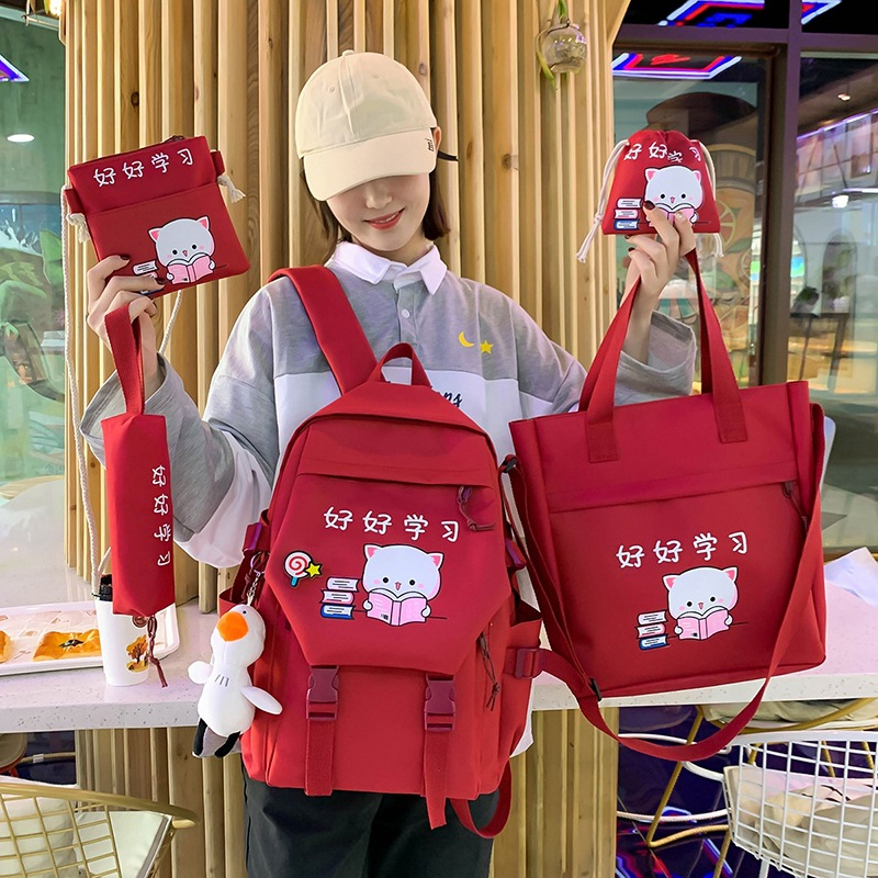Balo Bộ 4 Món, Combo 4 Món Đi Học Đi Chời Thời Trang Hình Mèo Kẹo