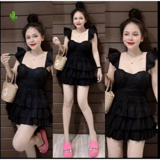 Đầm xoè  tay cánh tiên phối 3 tầng bèo có lót quần bảo hộ ,có cúp ngực