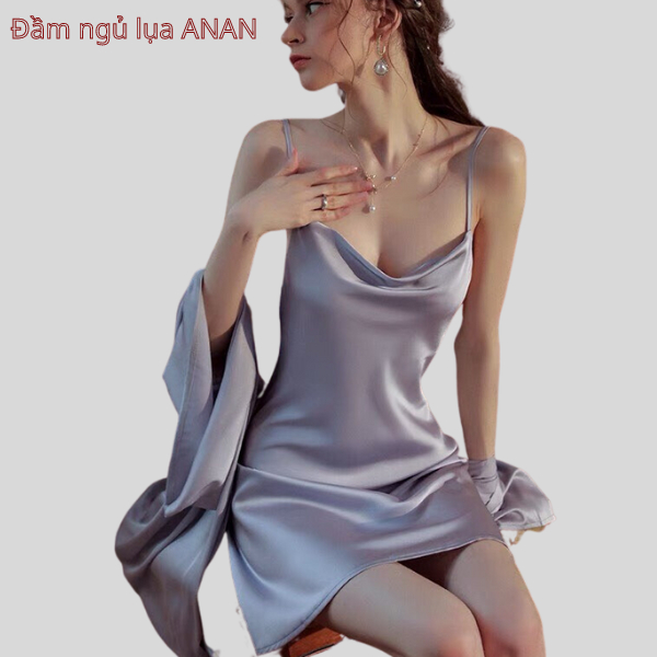 Váy ngủ sexy 2 dây lụa đầm dễ thương trơn đồ mặc nhà hai dây mảnh gợi cảm dễ thương mã DNL014 ANAN