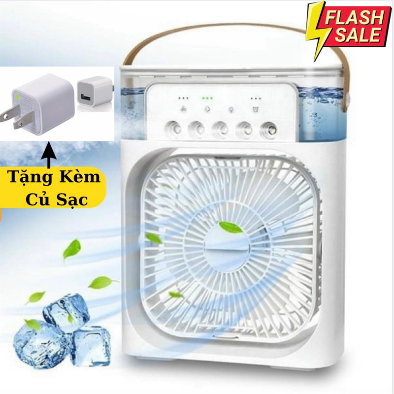 Quạt Điều Hòa Phun Sương Hơi Nước Mini Để Bàn 3 Chế Độ Tích Hợp Led , Quạt Phun Sương Mini