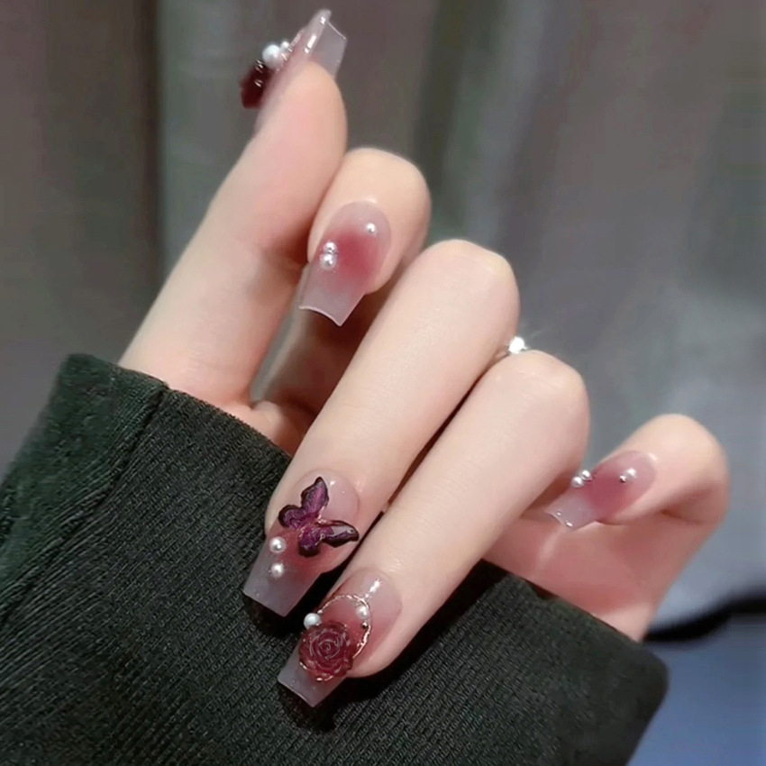 Set 24 móng tay giả dài đính đá