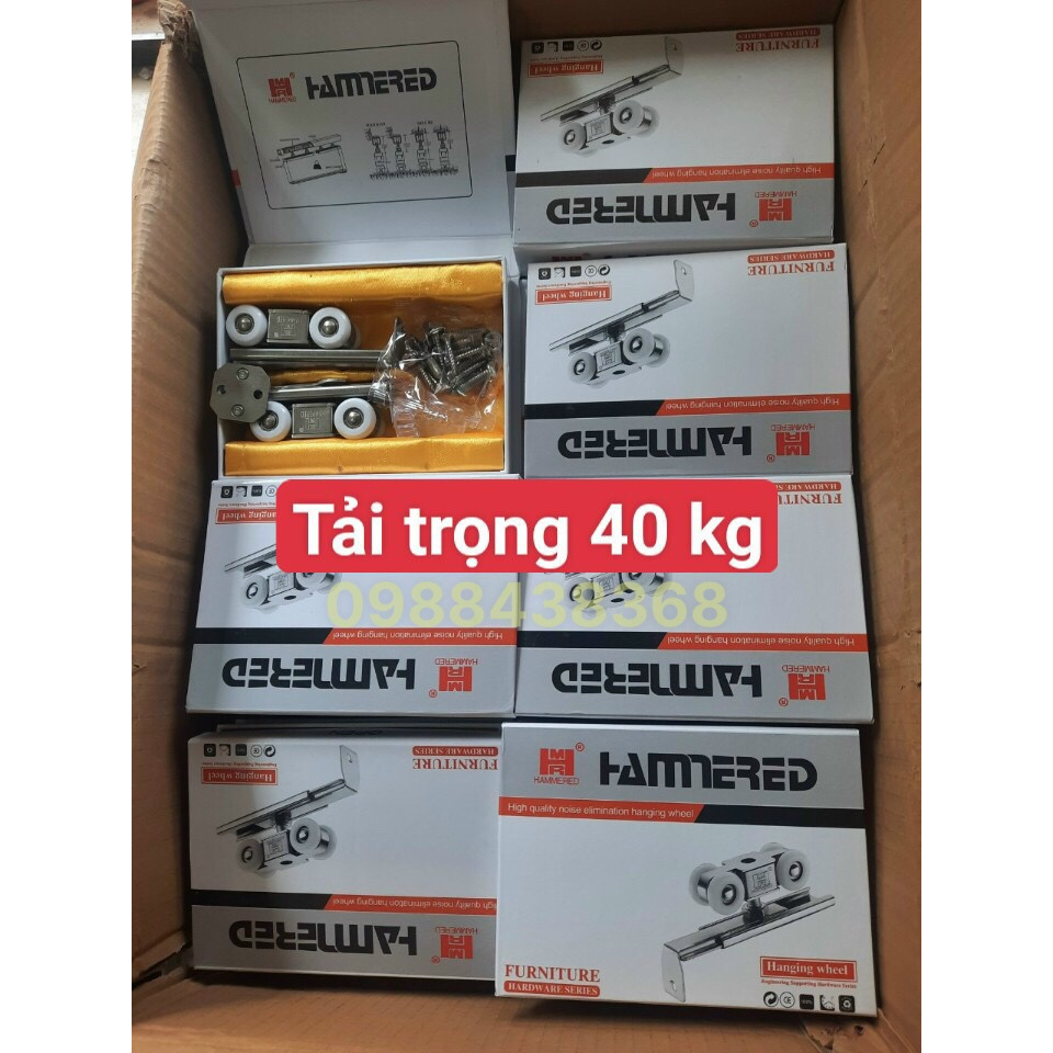 Bánh xe cửa lùa, bánh xe cửa lùa treo, bánh xe cửa nhôm,Bộ bánh xe HAMMERED treo cửa lùa gỗ, nhôm, sắt, nhựa 4 bánh & 8