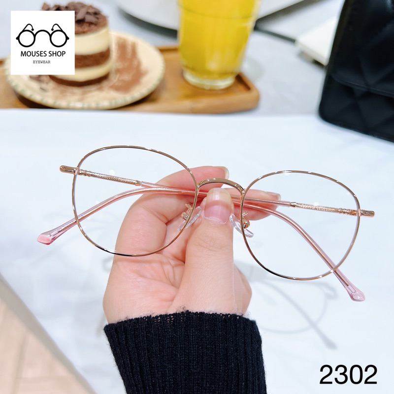 Kính mắt tròn gọng kim loại titan hợp mặt nhỏ cao mắt 4,2cm mã 2302