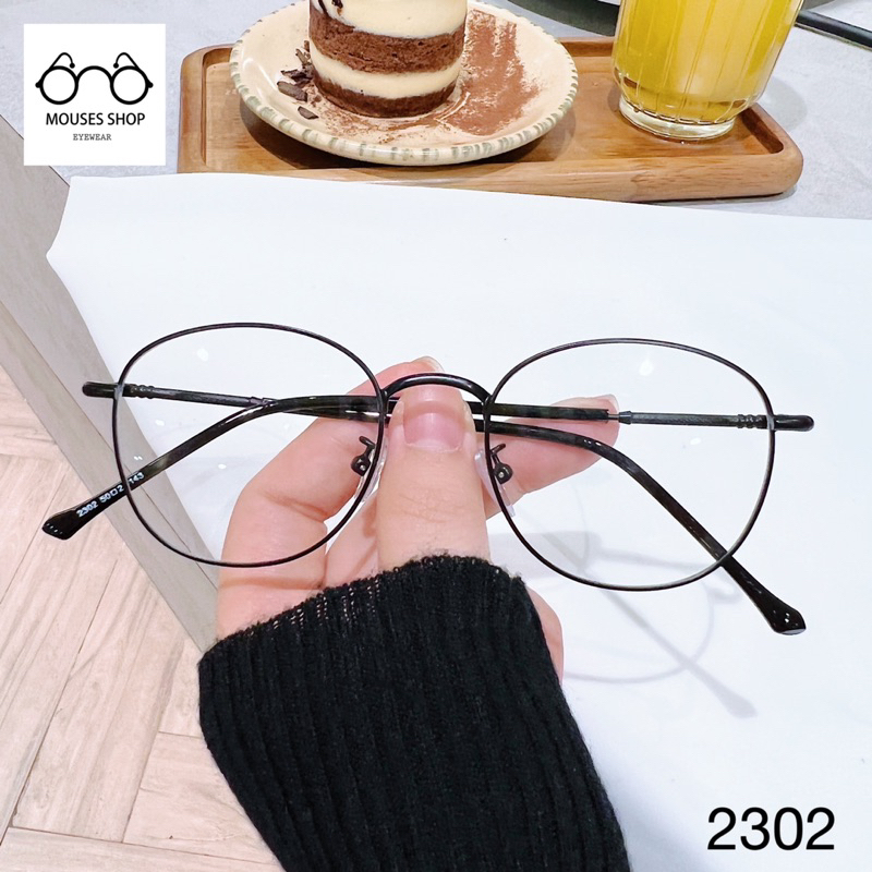 Kính mắt tròn gọng kim loại titan hợp mặt nhỏ cao mắt 4,2cm mã 2302