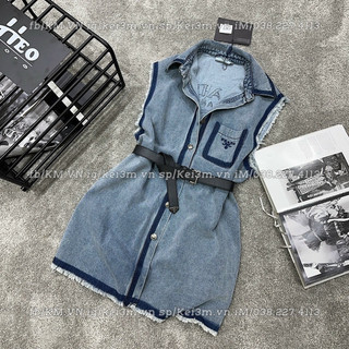 (Ảnh thật - có sẵn) Váy gile jean Prada kèm belt