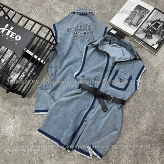 (Ảnh thật - có sẵn) Váy gile jean Prada kèm belt