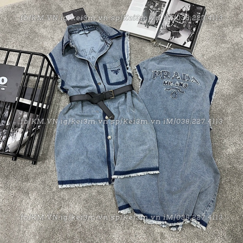 Váy gile jean Prada kèm belt