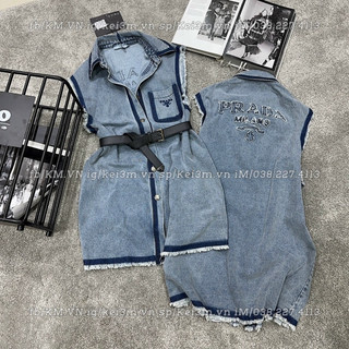 (Ảnh thật - có sẵn) Váy gile jean Prada kèm belt