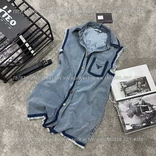 (Ảnh thật - có sẵn) Váy gile jean Prada kèm belt