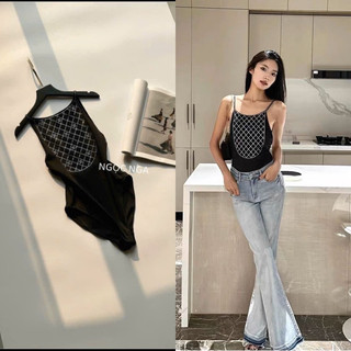 Bikini bodysuit 2 dây channel đính đá