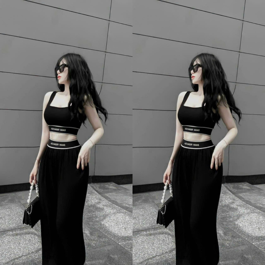 Sét bộ đồ nữ áo croptop tôn eo sang chảnh cá tính mix quần dài  fom rộng tôn dáng trẻ trung năng động đi chơi