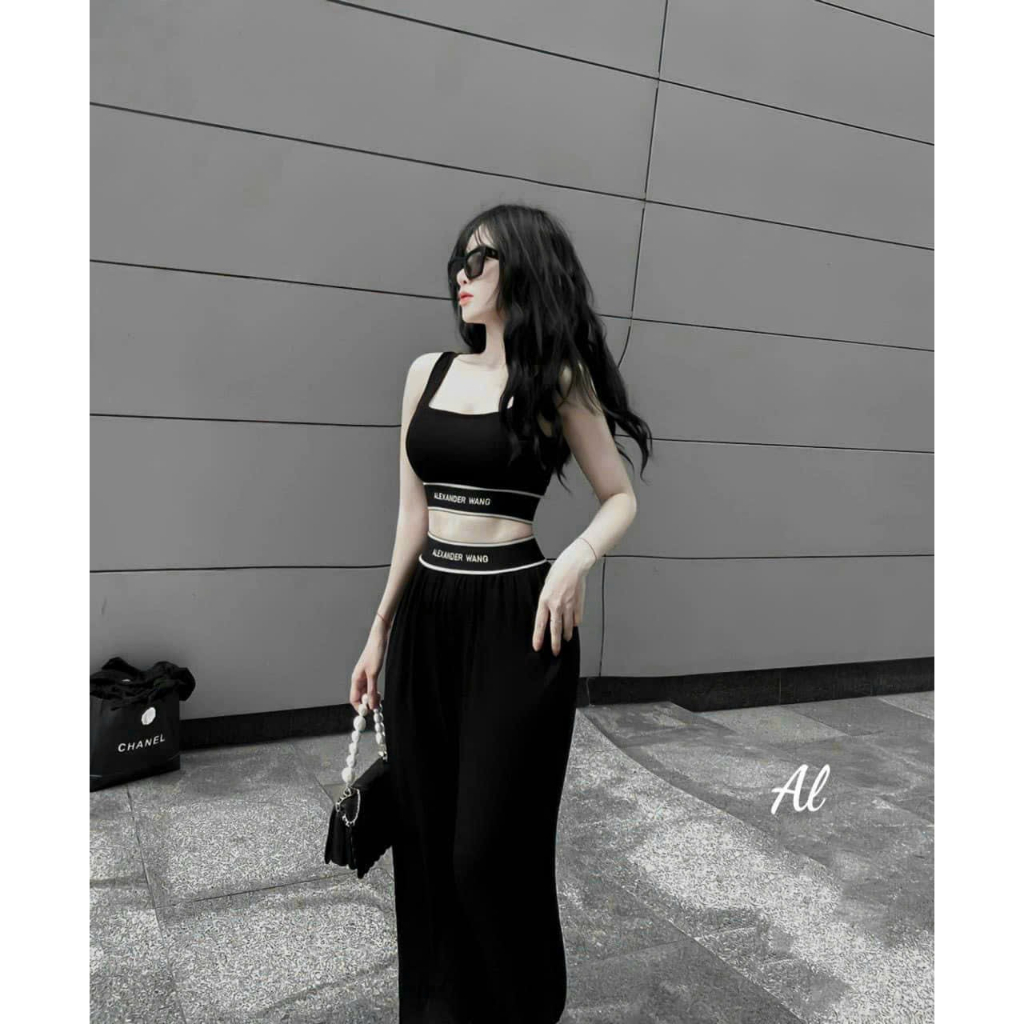 Sét bộ đồ nữ áo croptop tôn eo sang chảnh cá tính mix quần dài  fom rộng tôn dáng trẻ trung năng động đi chơi