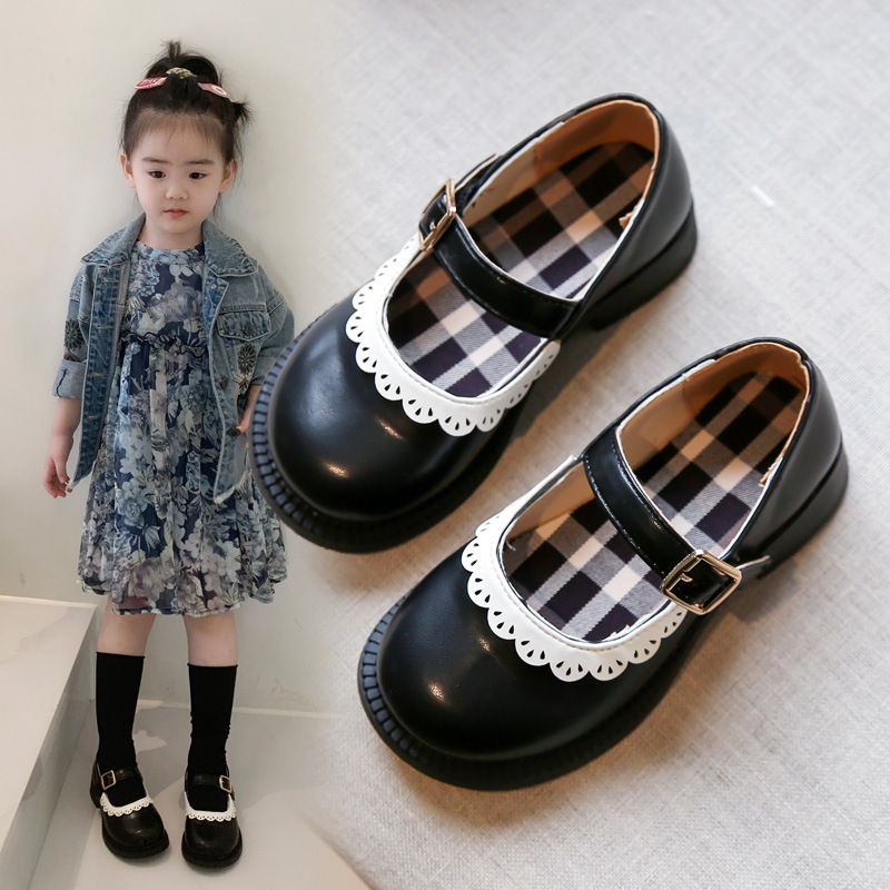 Giày Búp Bê Bé Gái Kiểu Dáng Vintage Da Mềm Nhẹ, Giày Bé Gái Từ 3-12 Tuổi Quai Dán Phong Cách Tiểu Thư
