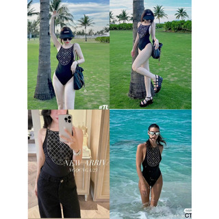 Bikini bodysuit 2 dây channel đính đá