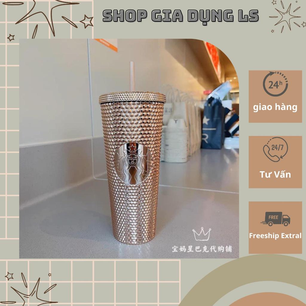 Ly uống nước stabuck phiên bản Limited cao cấp cốc stabuck gai 710ml logo khắc+ kèm 2 ống hút