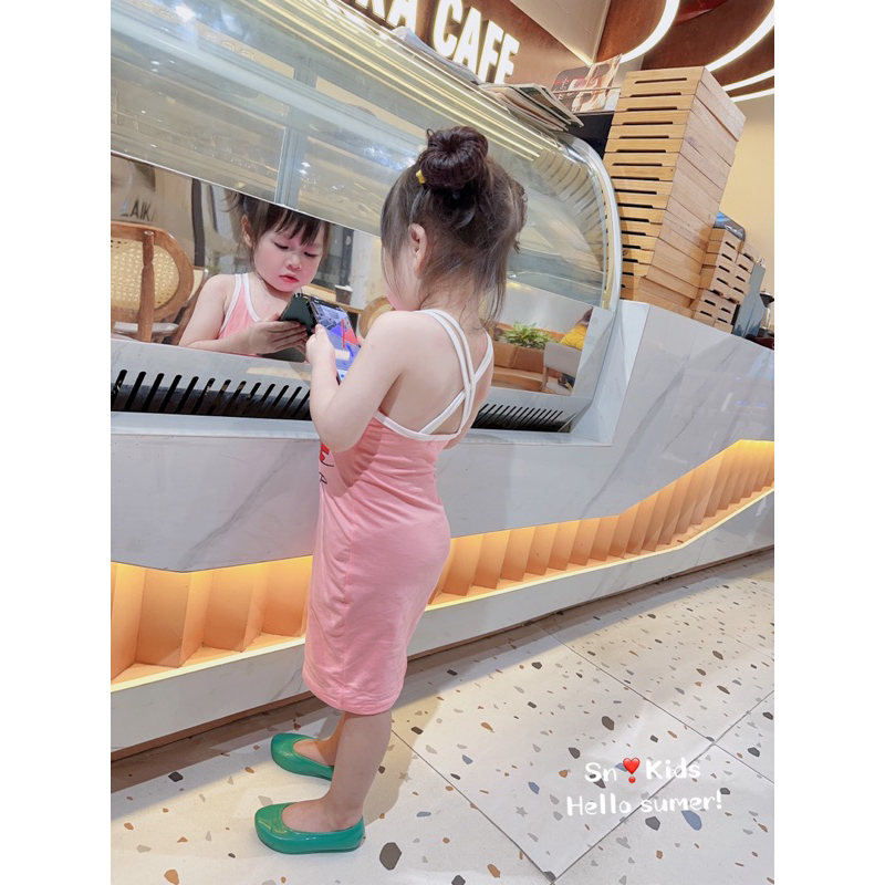 Váy đầm dây body son môi cho bé gái