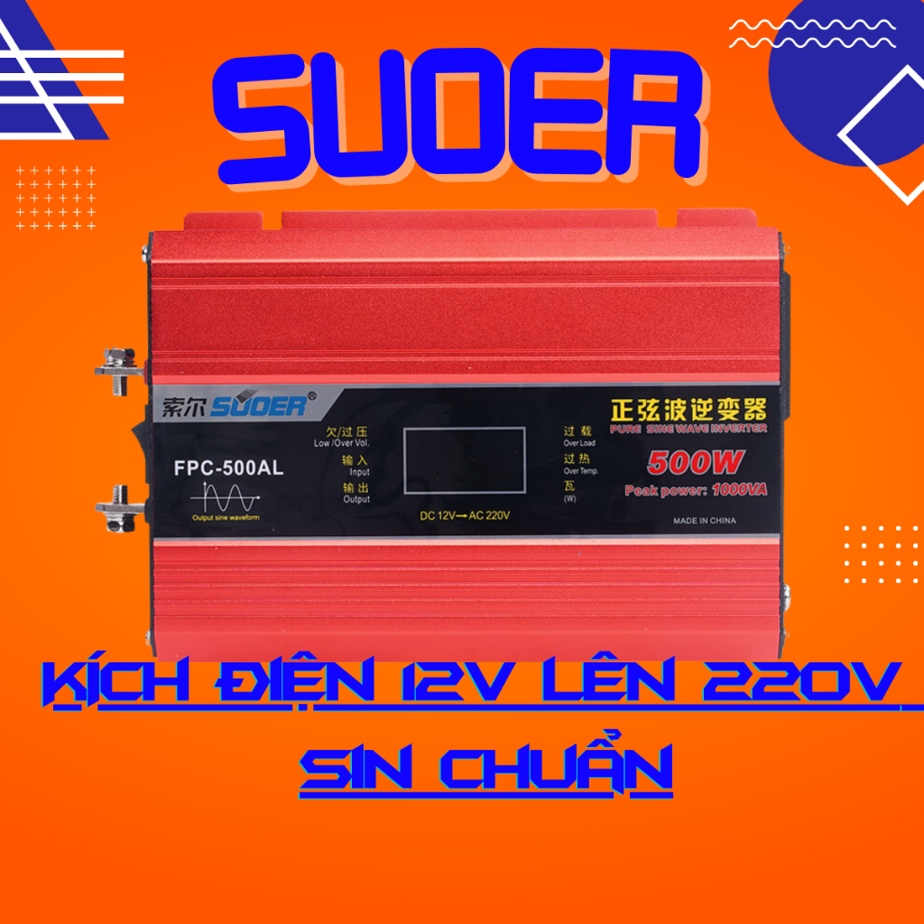 🔥HÀNG MỚI 2023🔥 Bộ kích điện 12VDC sang 220VAC suoer sin chuẩn 500W FPC-500AL - HÀNG CHÍNH HÃNG