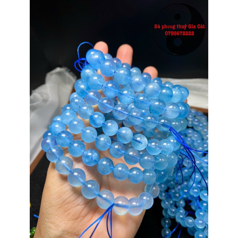 Vòng tay đá aqua tông đậm trong 5A kiểm định