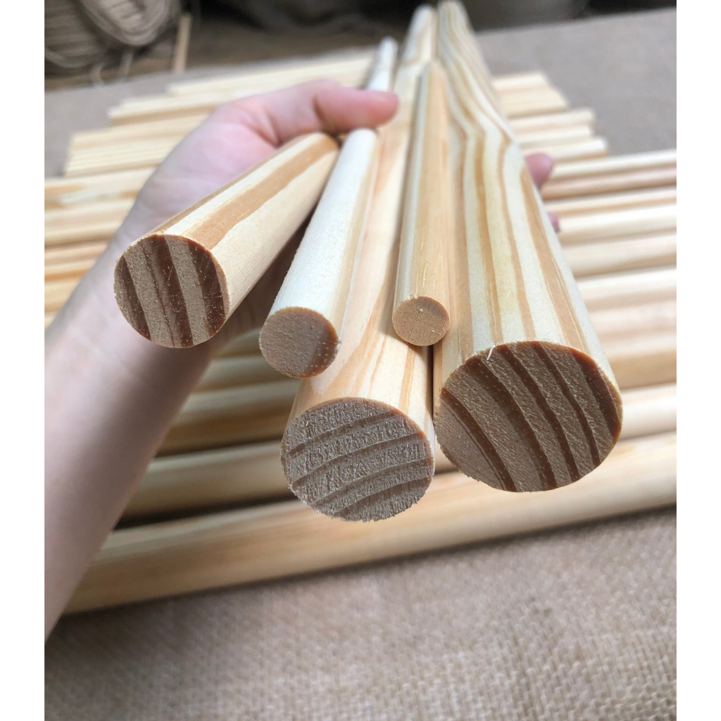 Thanh gỗ tròn, đường kính 25mm, 30mm, dài 40cm,50cm,60cm thanh gỗ thông, làm mô hình, DIY, phi 25,30