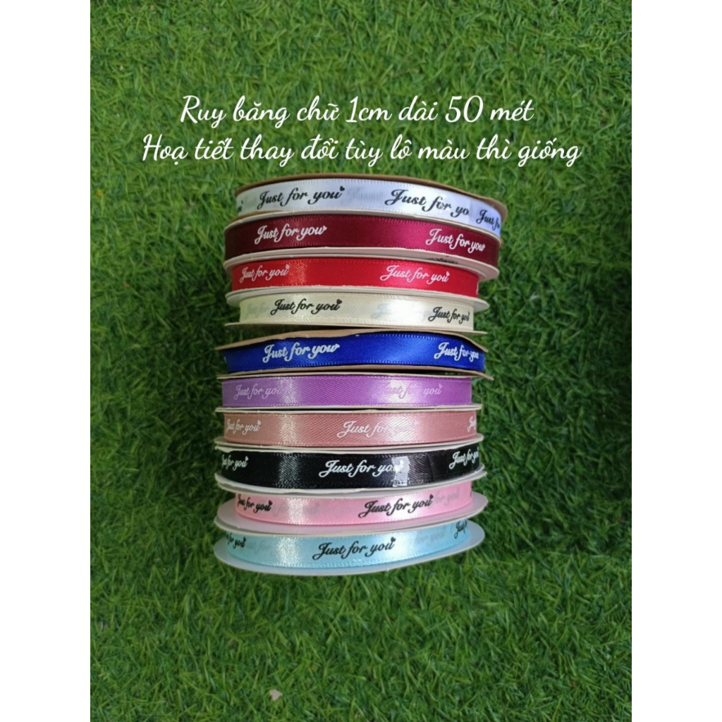 Cuộn ruy băng lụa in chữ rộng 1cm dài 50m