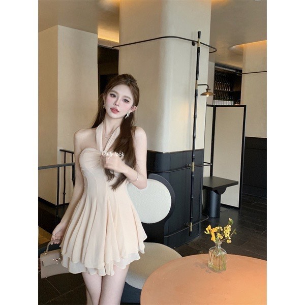 Đầm cup ngực quây xòe cổ yếm, đầm nữ thiết kế dáng xòe siêu hot tôn dáng