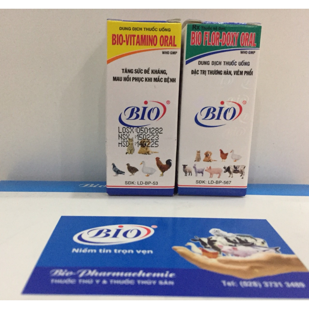 Bộ sản phẩm chuyên hô hấp dùng cho thú nuôi Bio-Flodoxy oral 10ml+ Bio-Vitamin oral 10ml