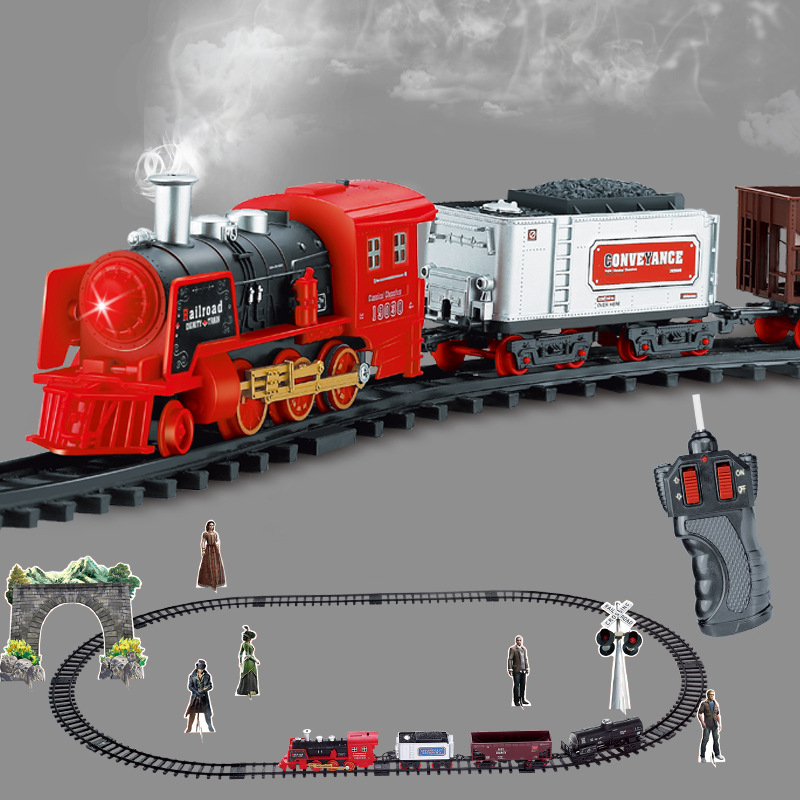 Bộ đồ chơi tàu hỏa Điều khiển lắp ráp có đường ray chạy pin sạc, mô hình xe lửa