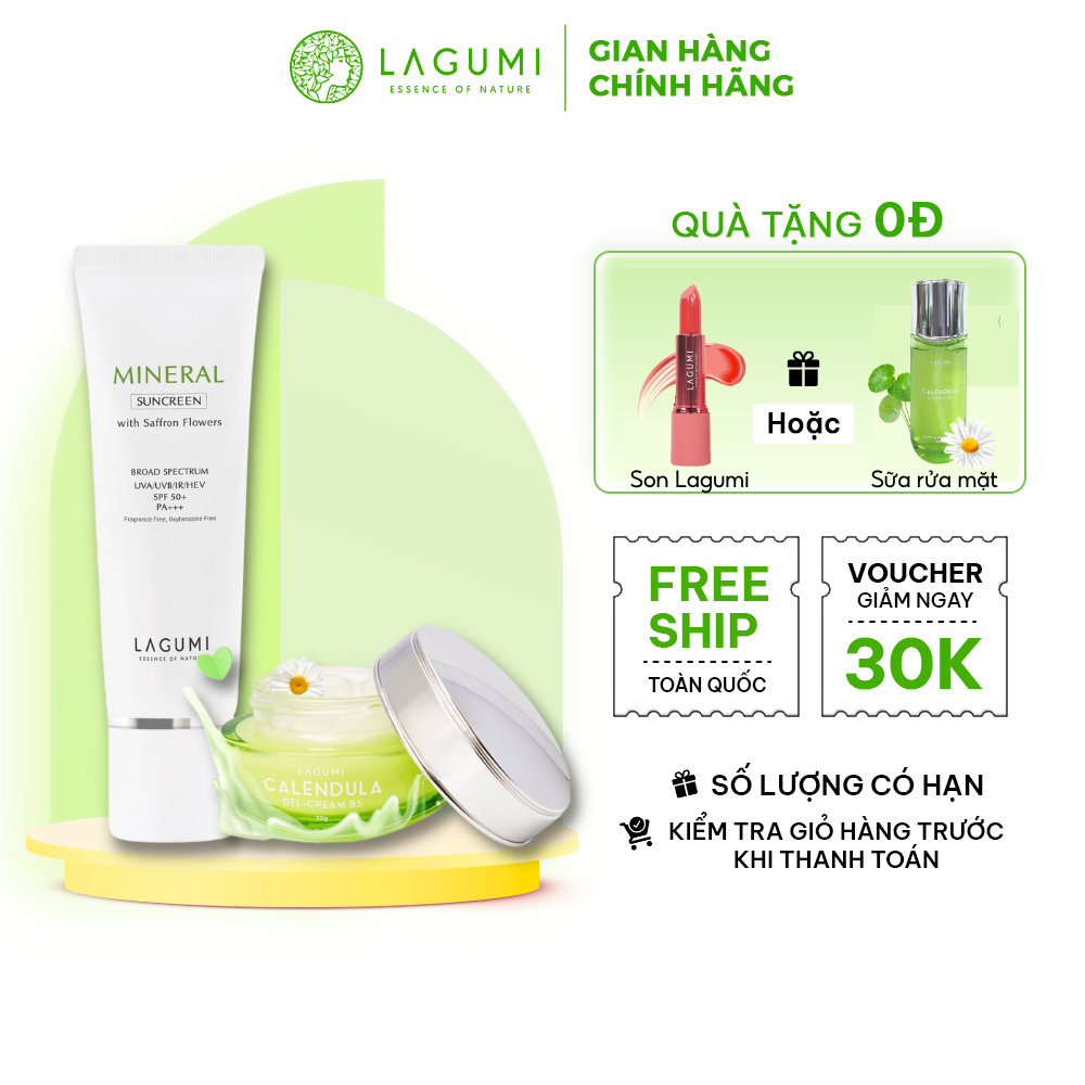 Bộ chăm sóc da kem chống nắng và kem dưỡng da cho da dầu mụn Lagumi chính hãng