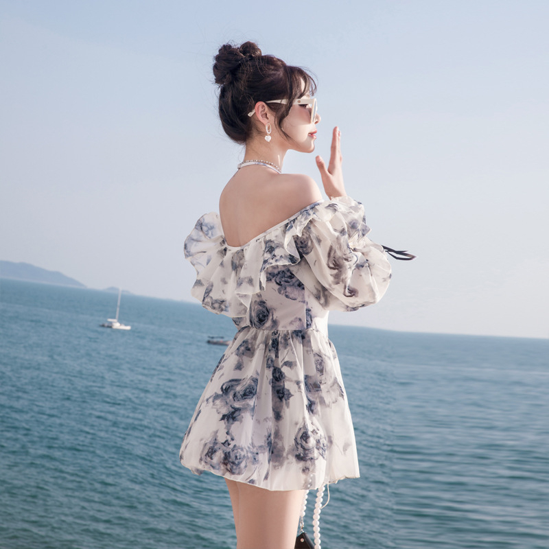 Bộ đồ bơi Váy một mảnh bikini thời trang gọn eo che bụng tay dài áo tắm học sinh