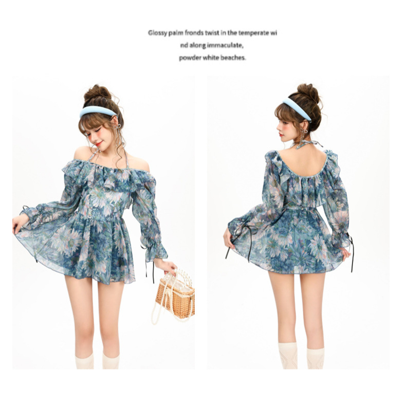 Bộ đồ bơi Váy một mảnh bikini thời trang gọn eo che bụng tay dài áo tắm học sinh