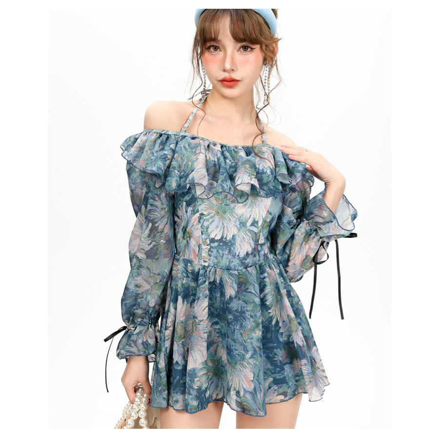 Bộ đồ bơi Váy một mảnh bikini thời trang gọn eo che bụng tay dài áo tắm học sinh